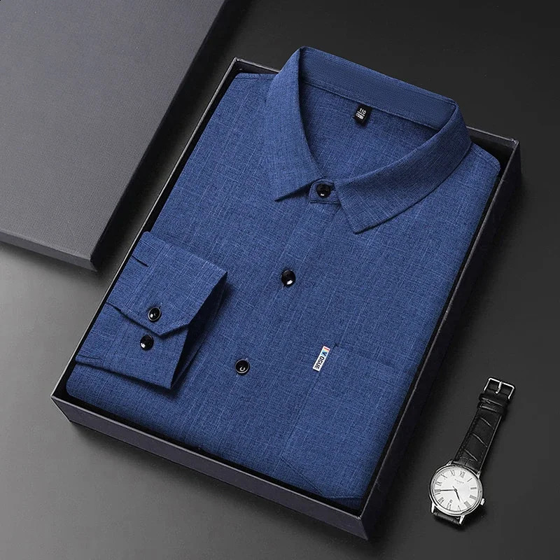 Mens Business Casual Long Sleeved Printed Shirt with Wrinkle Resistance No Ironing Comfortable All Season Versatile Top 241223