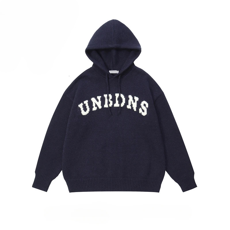 Beianji Men Knitwear American Vintage Letter Knitted Sweater High Street Fashion Brand Loose Casual Hooded Jumper Men's Hoodie
