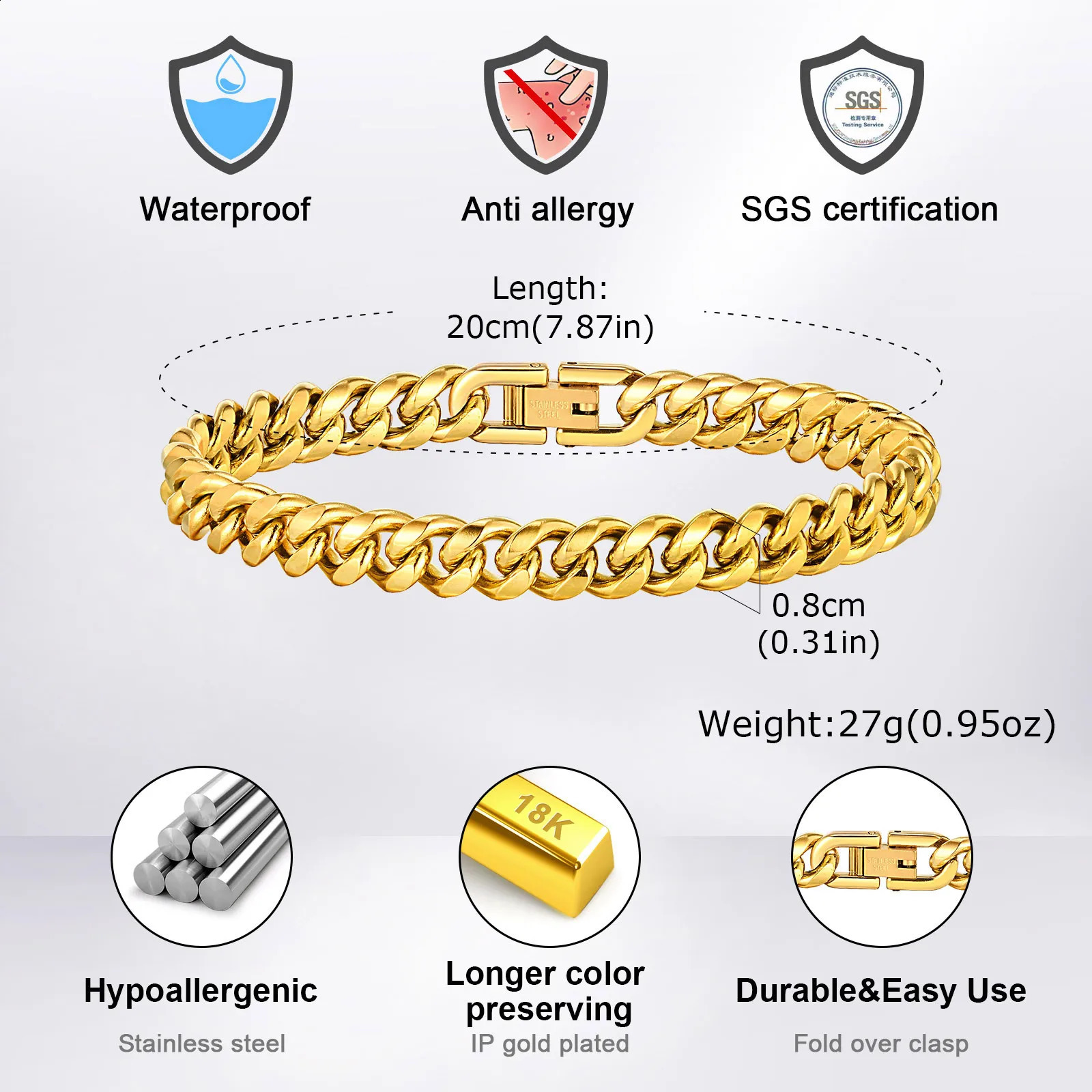 Stainless Steel Cuban Chain Bracelets for MenSilver Gold Black Color Miami Curb Link Chain WristbandClassic Punk Jewelry 241214