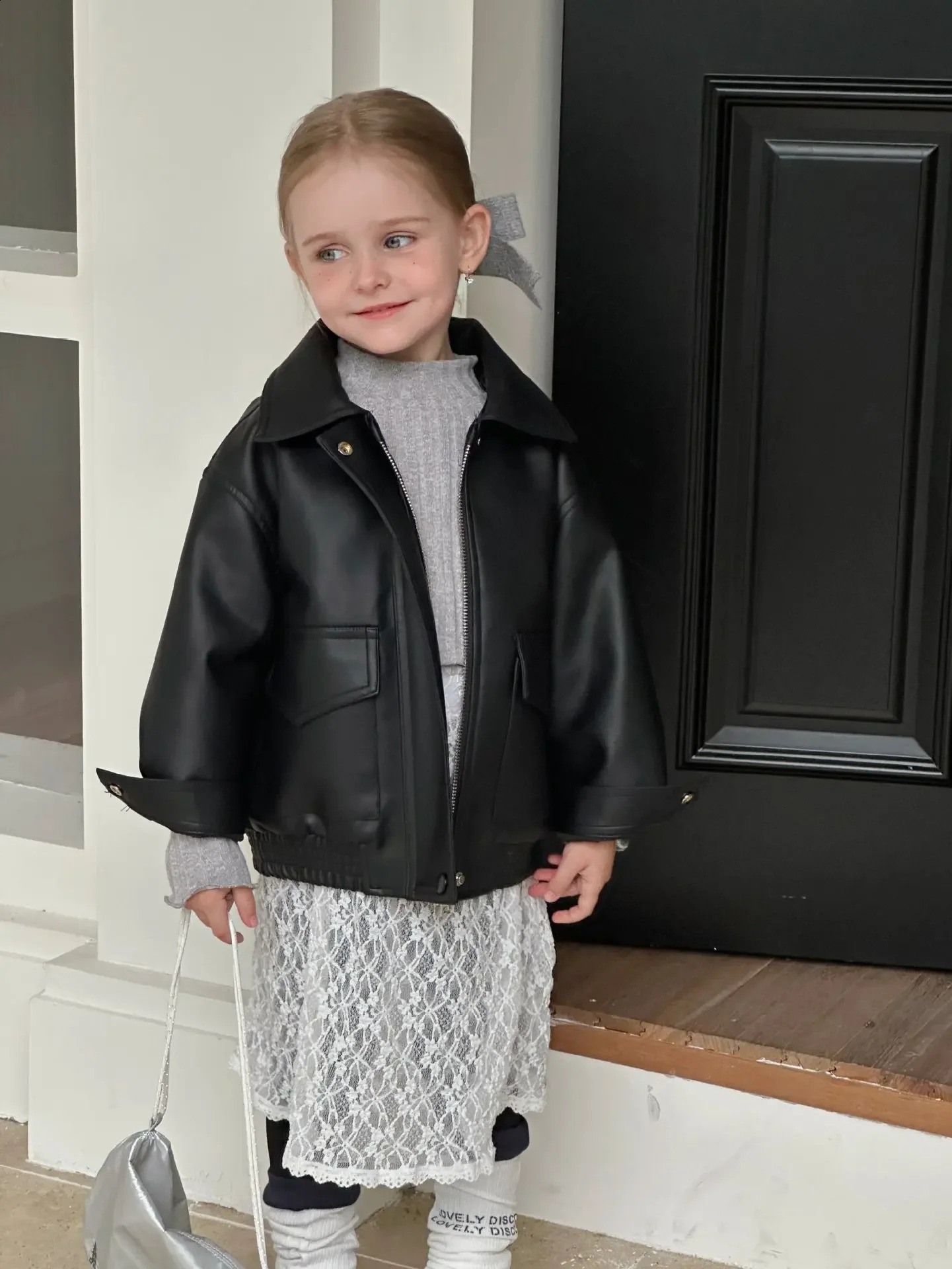 Coat Girl Advanced Feeling Girl Causal Fashion Korean Short Leather Jacket Loose Simple Turn Down Collar 241223