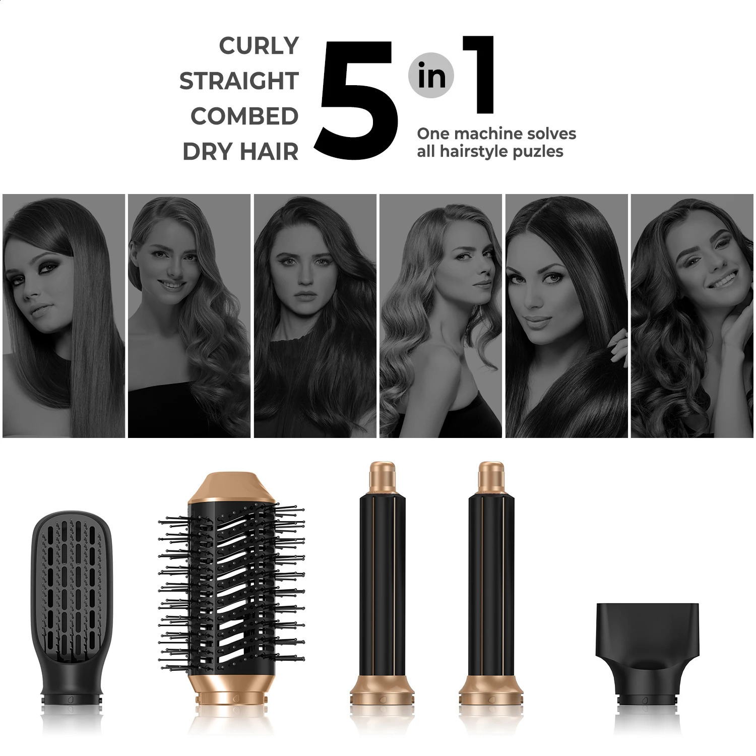 Hair Dryer Brush 5 in 1 Multifunctional Electric Comb Negative Ion Straightener Comb Curling Iron Detachable Hair Dryer 241223