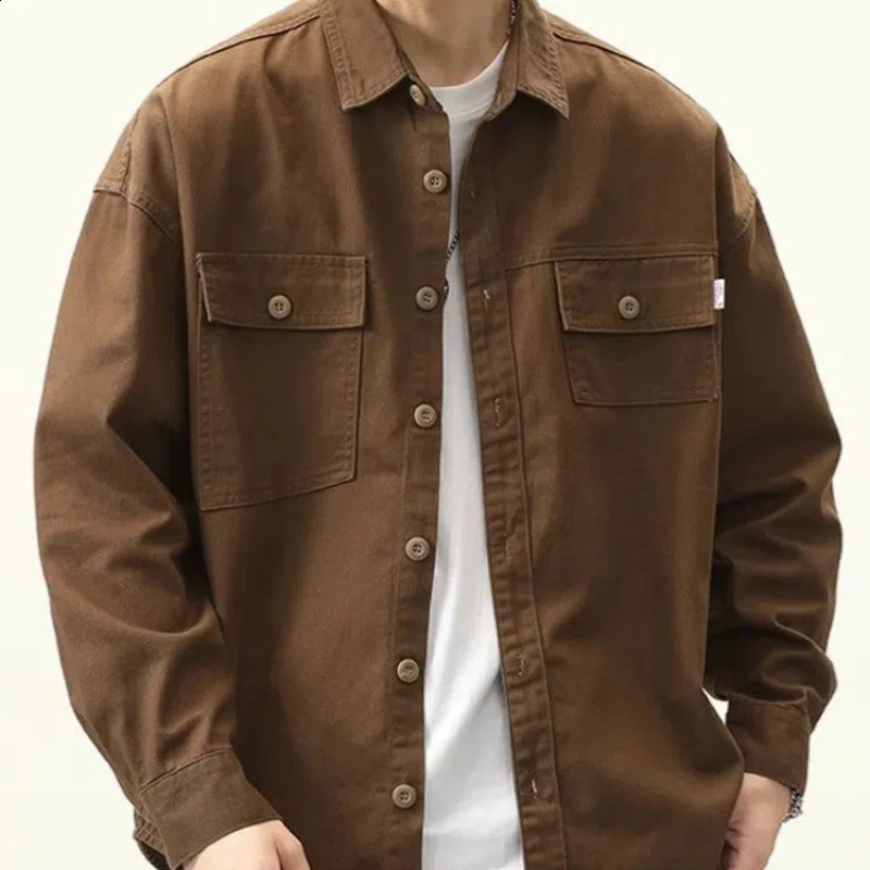 Spring Autumn Fashion Turn-down Collar Long Sleeve Blouse Mens Clothing Button American Style Casual All-match Loose Shirts 241223