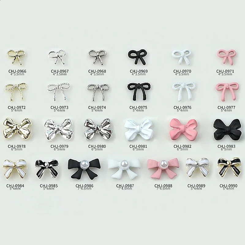 Mix 50PCS Mini Ribbon Bow Inlay Various Colors Simple Alloy Nail Art Rhinestones Decorations Manicure Parts Supplie Charms 241223