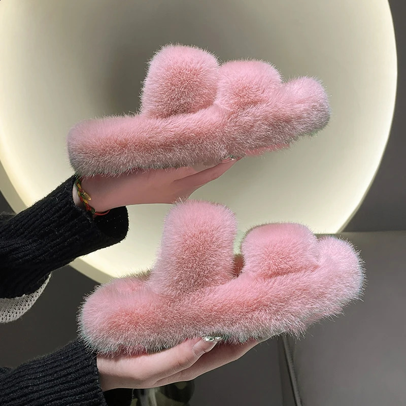 Girls Winter Slippers Fur Plush Slip On Shoes Indoor Outdoor Children Sliders Warm Solid Color Anti-slip Fashion Kids Shoes 241223