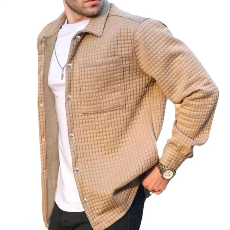 2024Spring and Autumn Foreign Trade European and American Mens plus Size Cardigan Small Plaid Jacquard Sweater Trendy Coat 241223