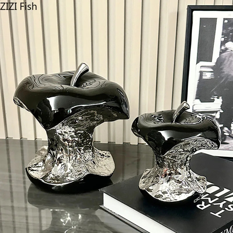 A Gnawed Apple Artworks Silver-plated Fruits Statue Desk Decoration Ornaments Ceramic Crafts Sculpture Room Aesthetic Decor 241223