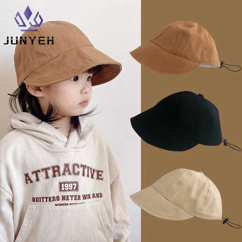 Caps Hats Korean solid color baby boy and girl summer fisherman hat material cotton set suitable for children aged 2-6 years old H241223