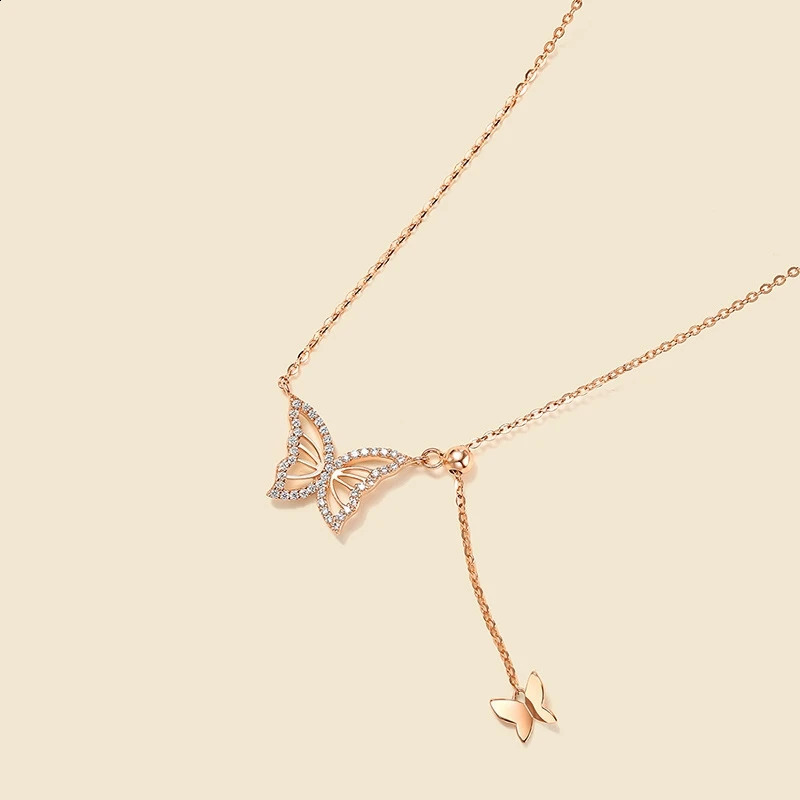MODAGIRL Korean Style 925 Sterling Silver Hollow Butterfly Pendant Necklace with Zircon Jewelry Anniversary Gift for Her 241220