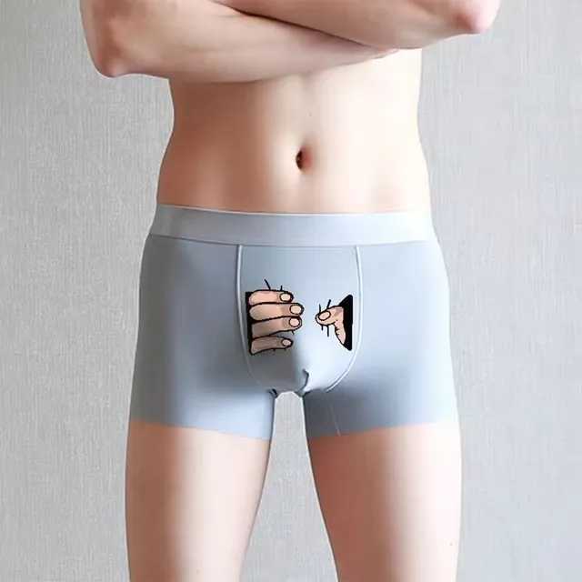 Mens Luggage Fun Cartoon Printed Underwear Ice Silk U-shaped Perspective Bag Sexy No Trace Cute Breathable Underwear Slippery W241223