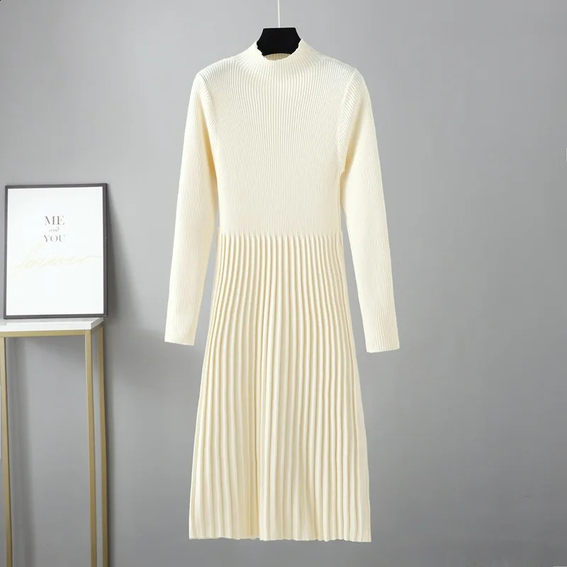 HLBCBG Elegant OL Turtleneck Slim Long Sweater Dress Women Thick Knit Autumn Winter Female Aline Basic Casual 241218