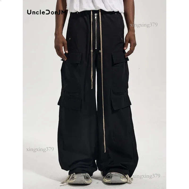 Retro zipper side pocket cargo pants Flared casual pants for men Y2k bagged pants Japanese streetwear mens style 240909