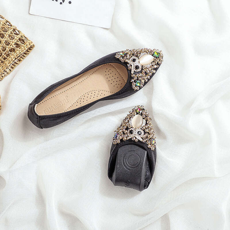 Single Shoe 2021 New Summer Light Mouth Versatile And Autumn Women's Shoes, Spring Soft Sole Pointed Flat Bottomed Scoop Shoes