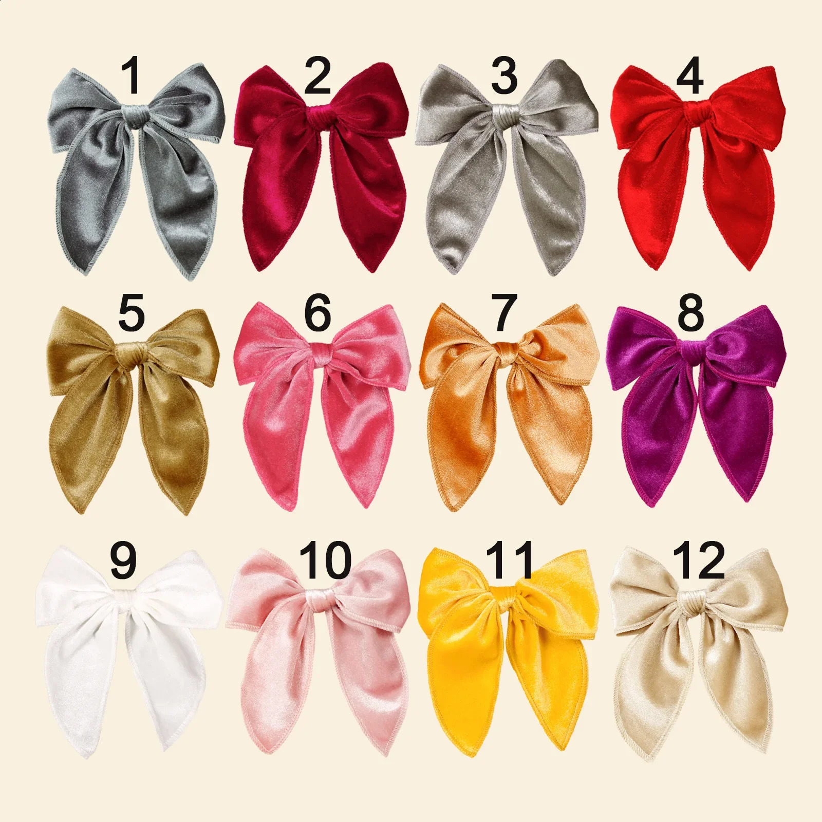 12Pcs/Lot Velvet Fable Bow Hair Clips for Girls Women Large Sailor Head Bows Accessories Hair Grips Kids Christmas Baby Toddler 241223