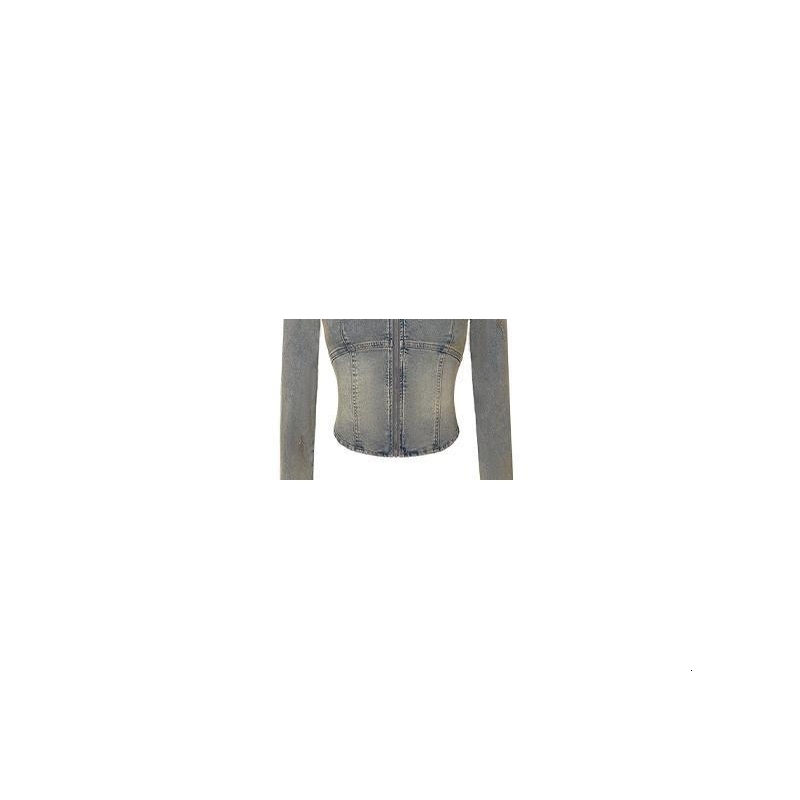 Womens retro stand up collar long sleeved tight zipper denim jacket girls spring and summer high street casual ultrathin short 241211