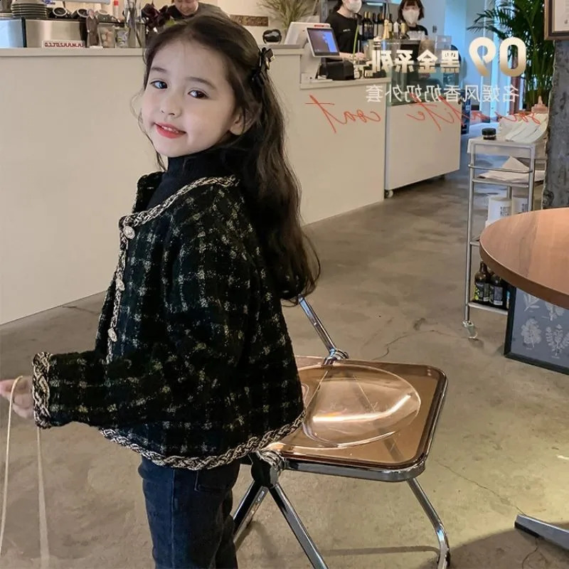 Spring Autumn Womens Childrens Tweed Style Jacket Round Neck Thick Sequin Coat Kids Outerwear High Quality E18 241223