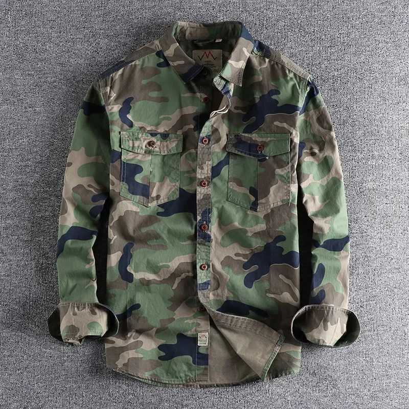 High quality mens classic camouflage cargo shirt durable outdoor hiking sports collar jacket casual youth hard pocket Camisia W241223