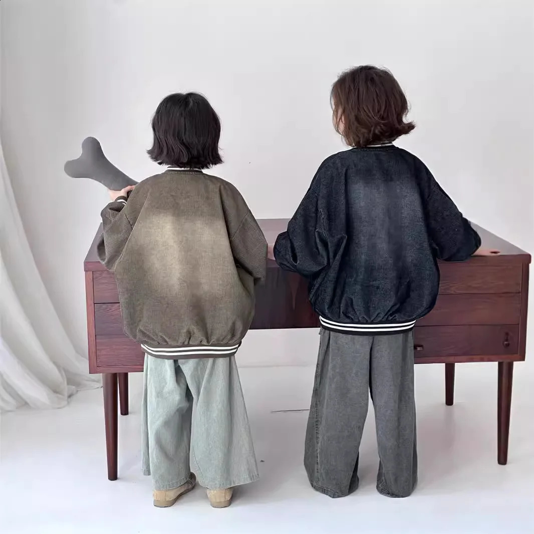 Spring Autumn 1-8Y Girls Baseball Jacket Corduroy Sticker Embroidery Kids Boys Coat Vintage Round Collar Toddler Girls Outerwear 241223