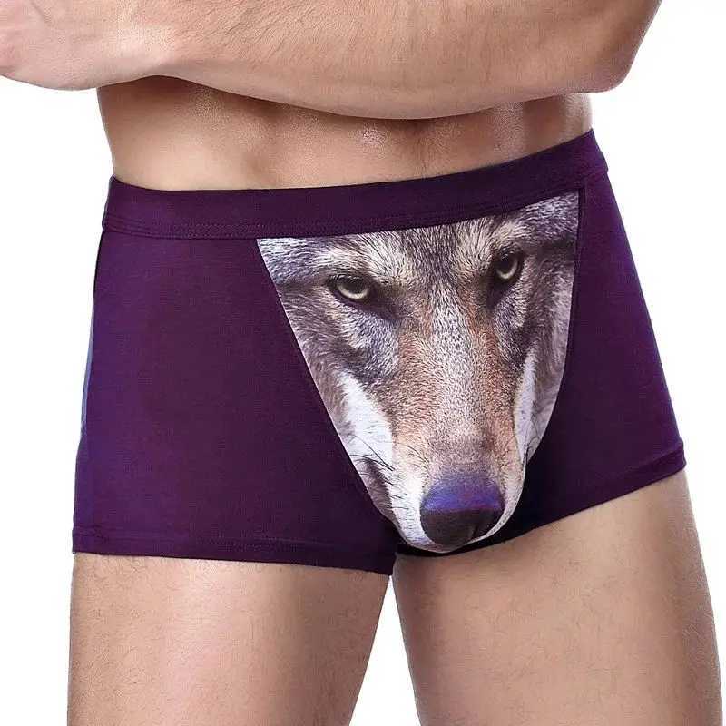 Mens unique 3D printed wolf eagle head flat corner pants mid waist boxing shorts breathable knitted molded fabric W241223