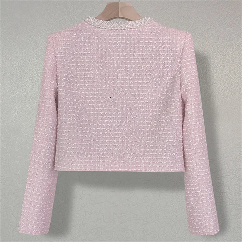 Womens jacket 2025 Spring outerwears Fashion Round Neck Beaded Womens Long Sleeve Top High quality slim fit Womens coat 241220
