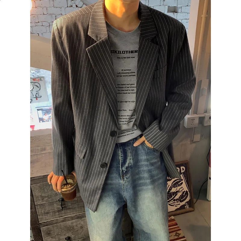 y2k Striped Suit Jacket High Street Trendy All-match Loose Casual men blazer slim fit mens jacket men clothing blazer men 241220