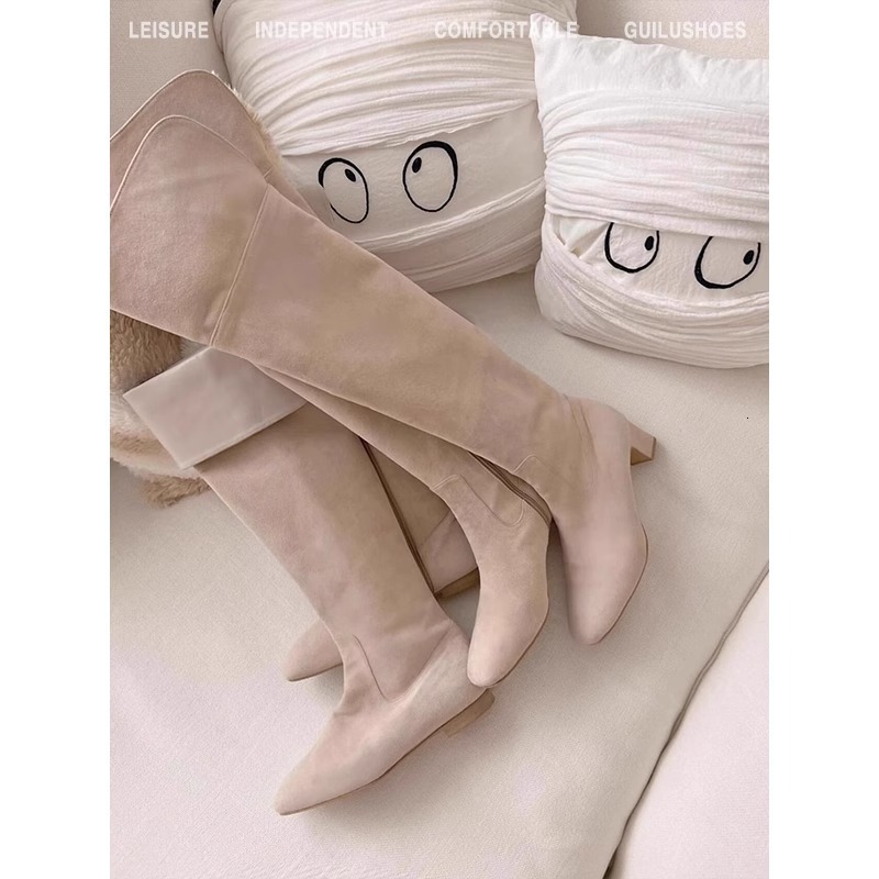 ~French Folding Thick Heel High-Heeled Women's Winter New Item, Slimming Knight High Boots, Long Boots For Women