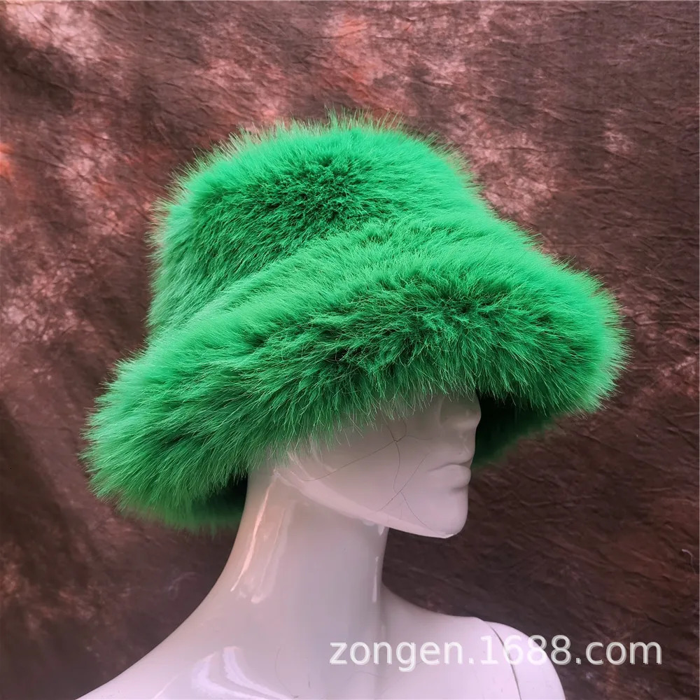 Adult made fur hat womens elegant autumn and winter fur fashion party Panama fisherman hat warm bucket hat 241219