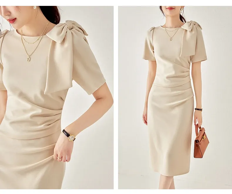 European Celebrity Style Senior Big Bow Pleating Wrap Buttocks Skirt For Women