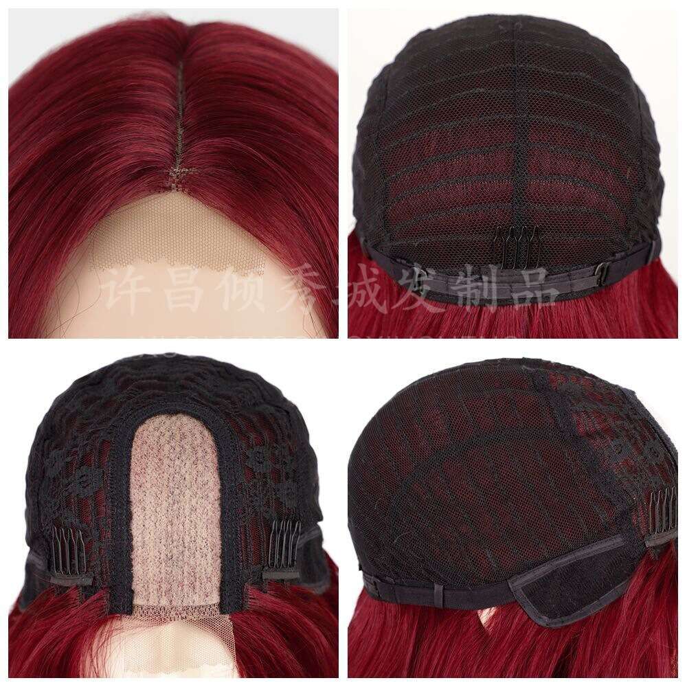 Women's Front Wig Middle Split Small Lace Solid Color Long Curled Hair Synthetic Headset Wigs