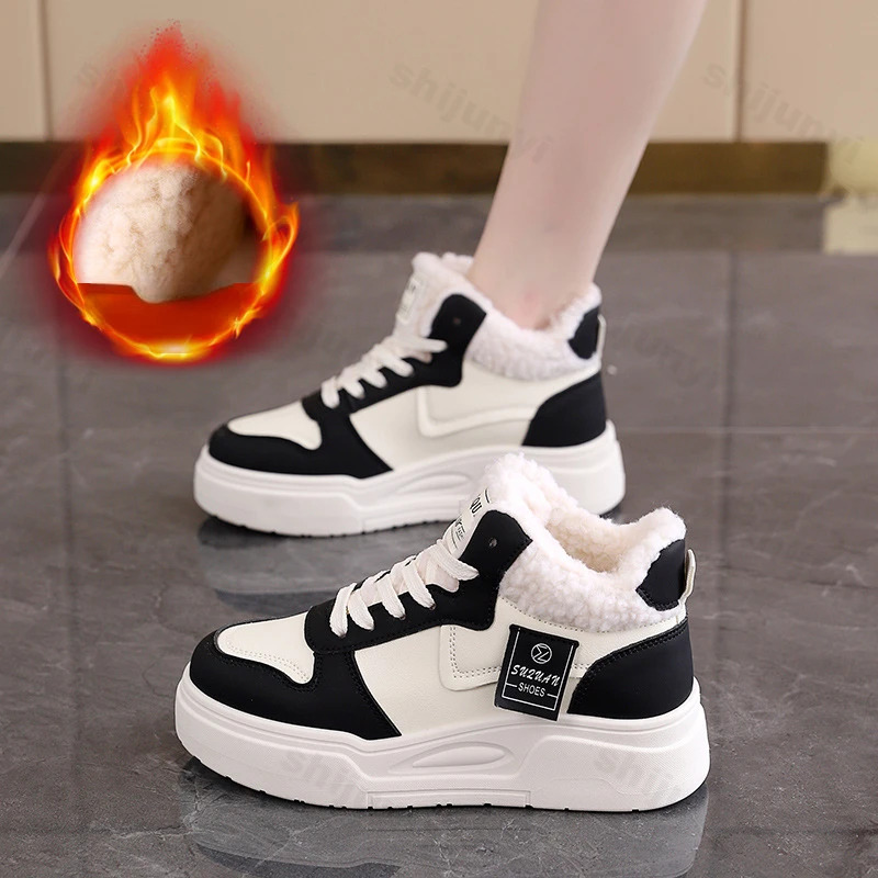 2025 new winter sports boots women's cotton shoes 2025 new lace up designer women's thick soled shoes casual high top sports shoes