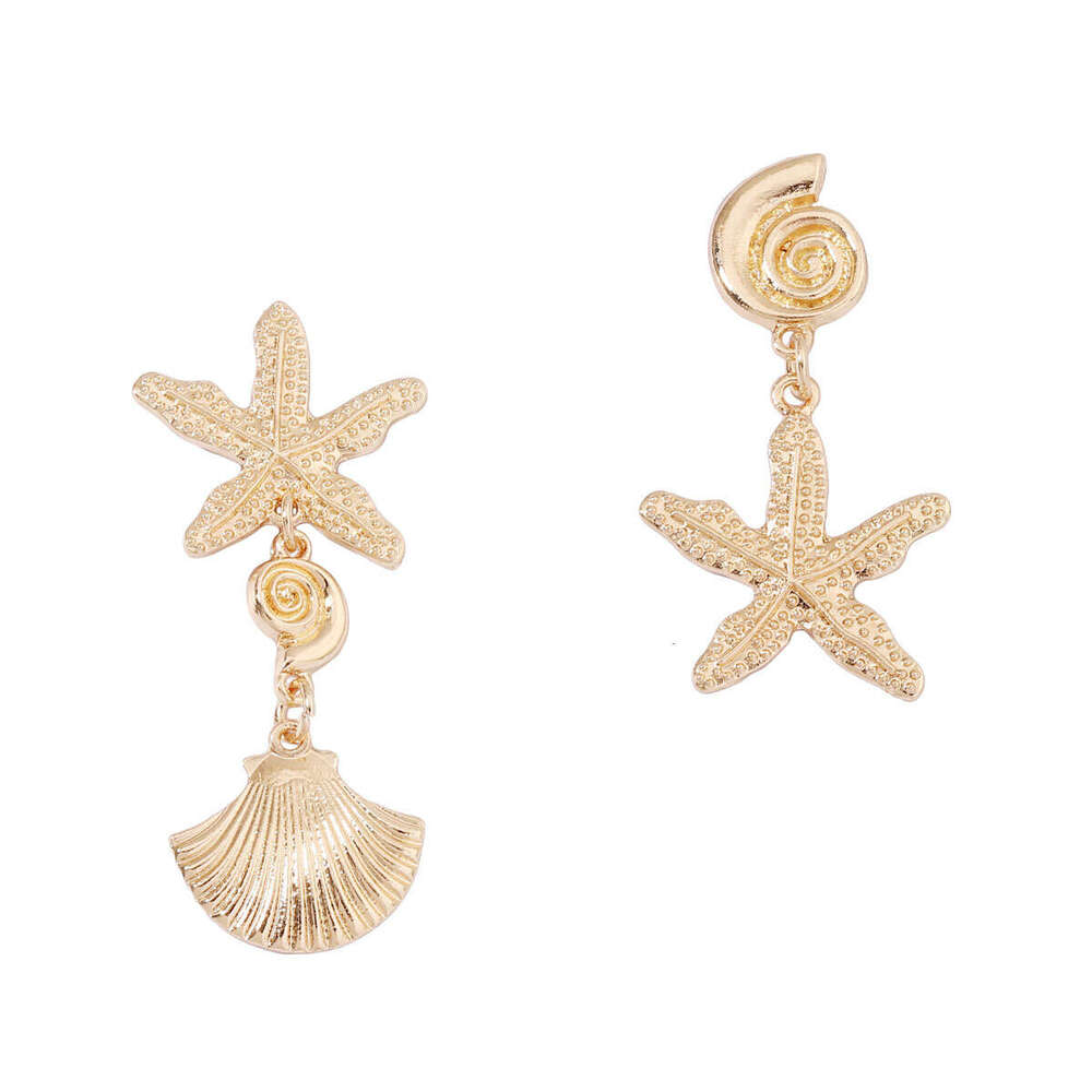 Fashionable and trendy vacation style earrings, light gold starfish shell, versatile temperament