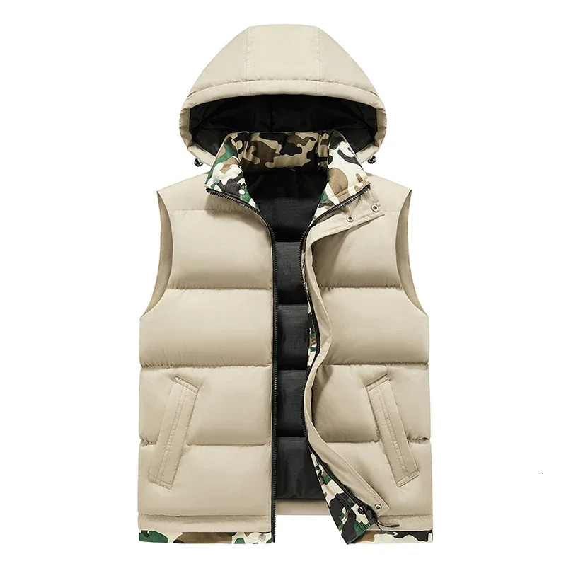 Mens Vest Jacket Warm Sleeveless Jackets Camouflage Winter Waterproof Zipper Coat Autumn Stand-up Collar Casual Waistcoat