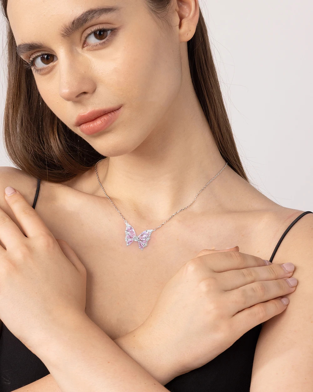 925 Sterling Silver Butterfly 12-Month Birthstone Pendant Graceful Hollow Necklace Jewelry Birthday Heartfelt Gift for Her Women 241220