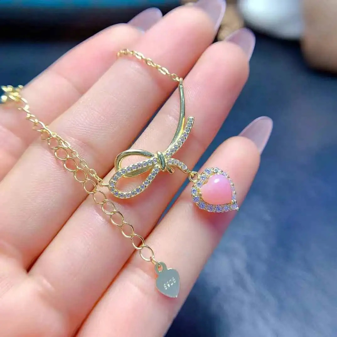 Pure Natural Pink Opal Necklace For Sale 925 Sterling Silver Cute Female Love Heart necklace Natural Real Opal 241220