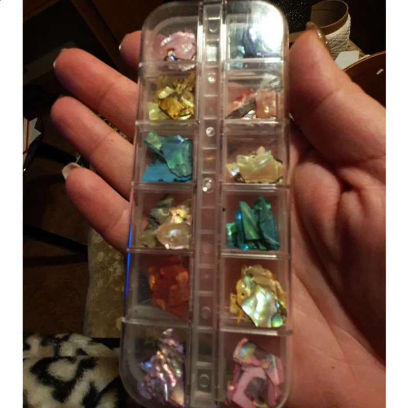 Irregular Abalone Shell Nail Art Flakes 12Gridsbox Natural Sea Shell Slices Nail Charms 3D Shiny Shell Sequins Manicure Flakes 241223