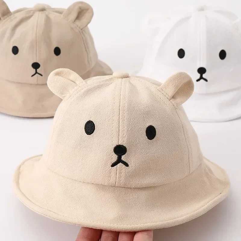 Caps Hats Cute Bear Baby Bucket Hat with Ears Boys and Girls Cotton Children Sun Outdoor Summer Panama H241223OAOO
