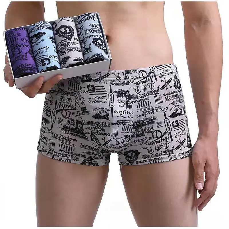 Mens underwear 4-piece/bulk mens underwear mens bag shorts boxing underwear fashionable and sexy mens boxing ultra-thin large size L-4XL W241223