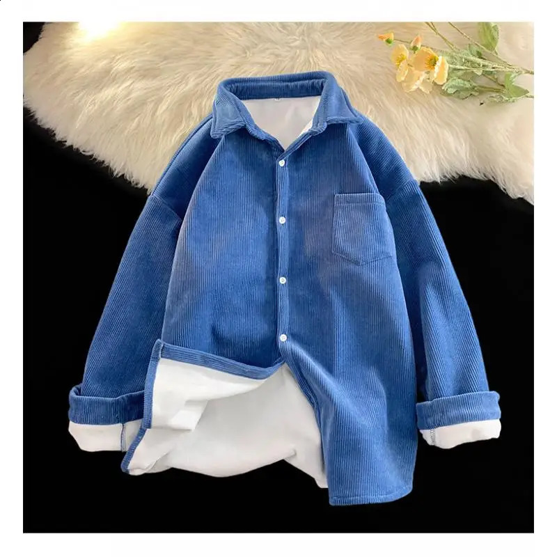 Fleece Corduroy 8XL Casual Mens Shirts Clothing Big Size Long Sleeve Shirt Man Social Mens Shirt Top Cool Autumn Winter 241223