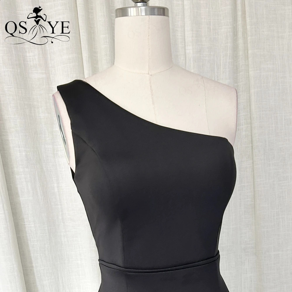 One Shoulder Simple Black Evening Dresses Mermaid Long Prom Gown Sexy Open Split Elastic Satin Plain Women Party Formal Dress 241217