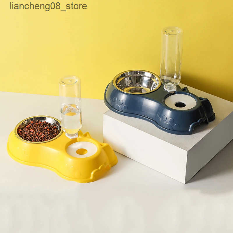 Dog Bowls Dishes Pet Cat Automatic Water Dog Cat Food with Drinking Raised Stand Double Dish Bowls for Cats Dogs Pet L240910