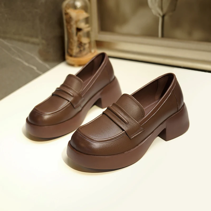 AIYUQI Women's Loafer Platform Spring Genuine Leather Ladies' Shoes British Style Retro Women's Slip-on Shoes