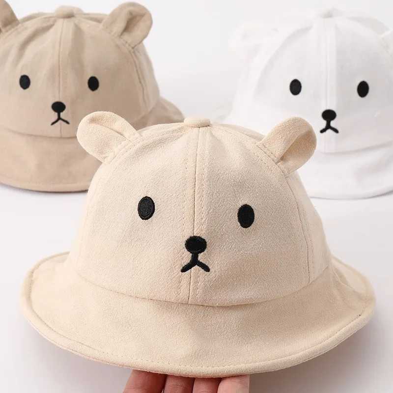 Caps Hats Cute Bear Baby Bucket Hat with Ears Boys and Girls Cotton Children Sun Outdoor Summer Panama H241223005K
