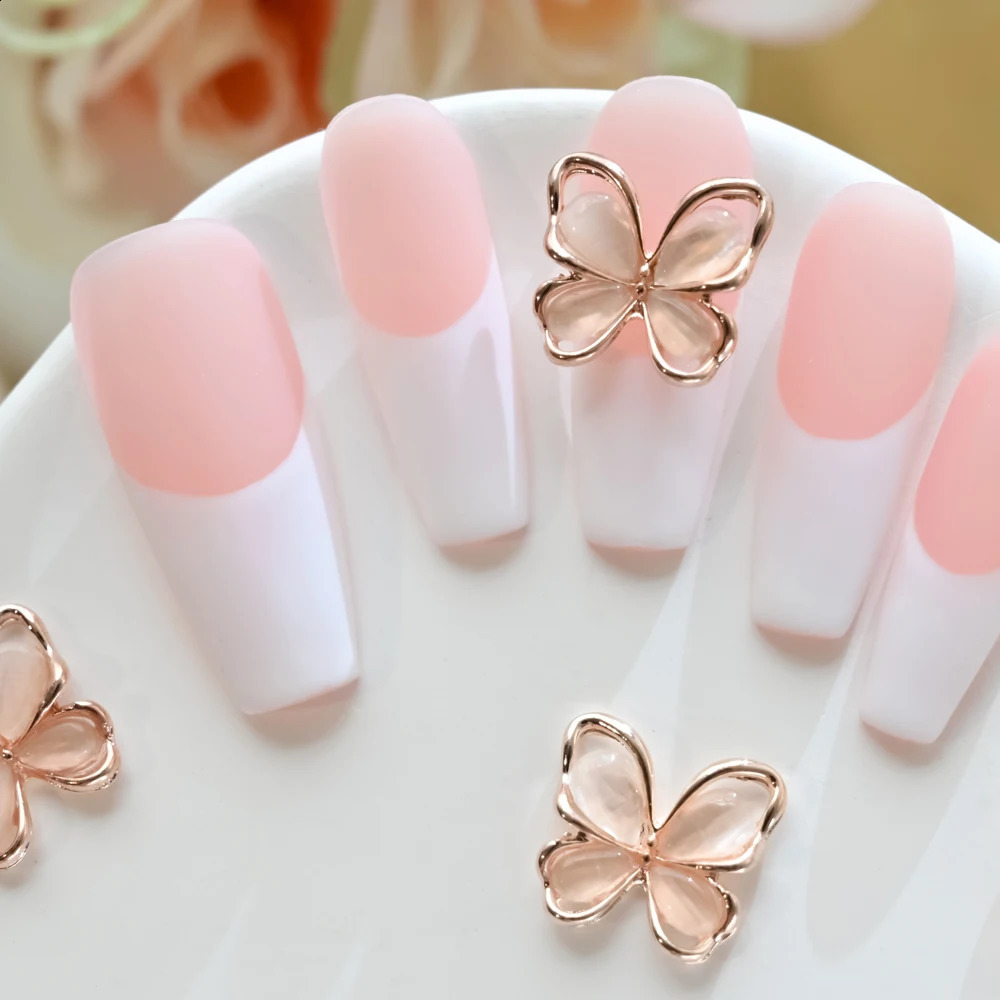 10Pcs 3D Cats Eye Butterfly Nail Art Charms Shiny Gold Silver Gray Crystal Rhinestones Jewelry Alloy Nail Parts 241223