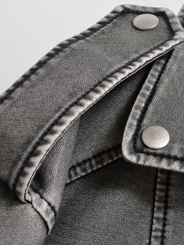Aigo Women Vintage Loose Washed Faux Leather Short Jacket Streetwear Female Zipper Belt Moto Biker Retro Coat Outwear Tops