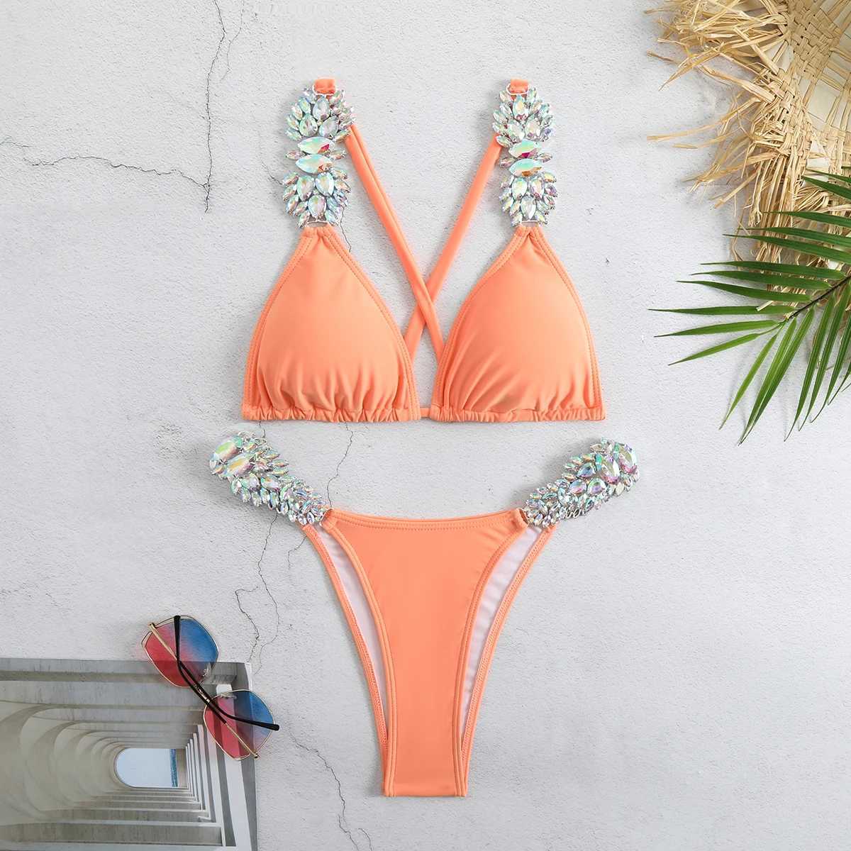 High Quality Female Bikinis Swimsuit With Luxury Rhinestones Women Swimwear Push Up Bikini Beach Swimming Girls Bathing SuitXJ241223
