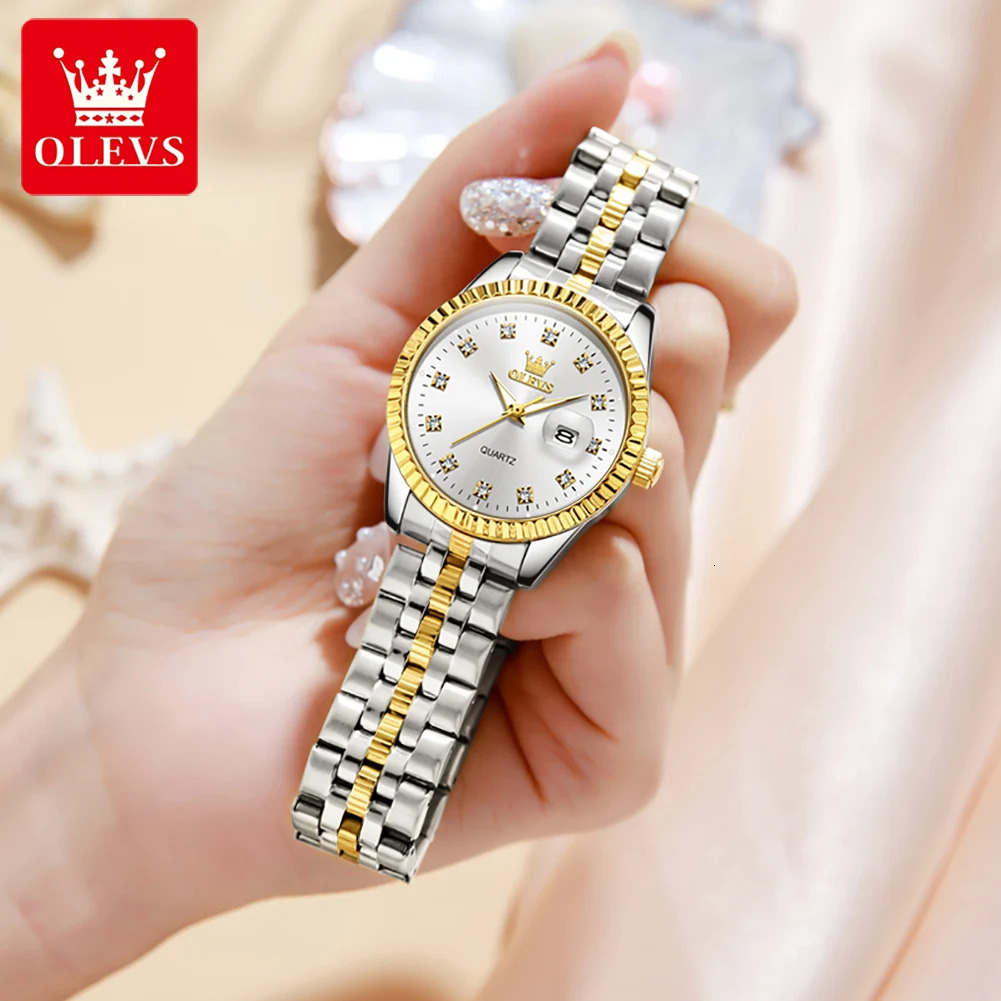 OLEVS 5526 Quartz Elegant Dress Wristwatch Luxury Stainless Steel Waterproof Watch For Women Date Display Original Woman Watches 241220