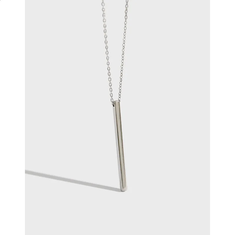 Real Sterling 925 Silver Rectangular Stick Necklace Woman Accessories Minimalist Friendship Pendants Necklaces Neck Jewelry 241220