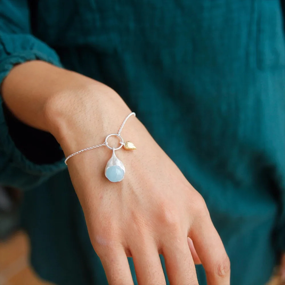 Lotus Fun Moment Real 925 Sterling Silver Natural Stone Handmade Fashion Jewelry Elegant Lotus Buds Bracelets for Women 241220