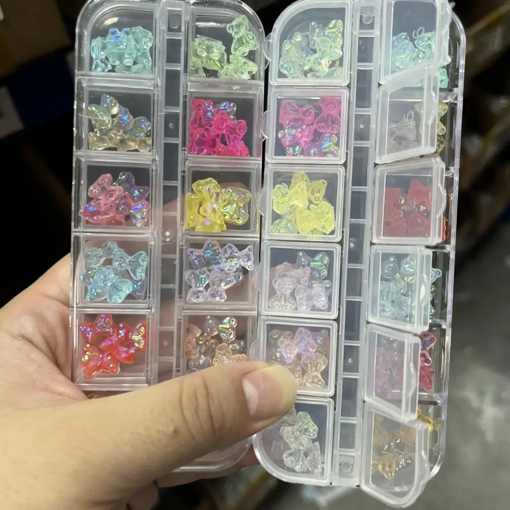 1Pack 3D Crystal Aurora Bear Nail Decoration Figures For Kawaii Resin Parts Supplies BearButterfly Japanese-Korean Creativity * 241223