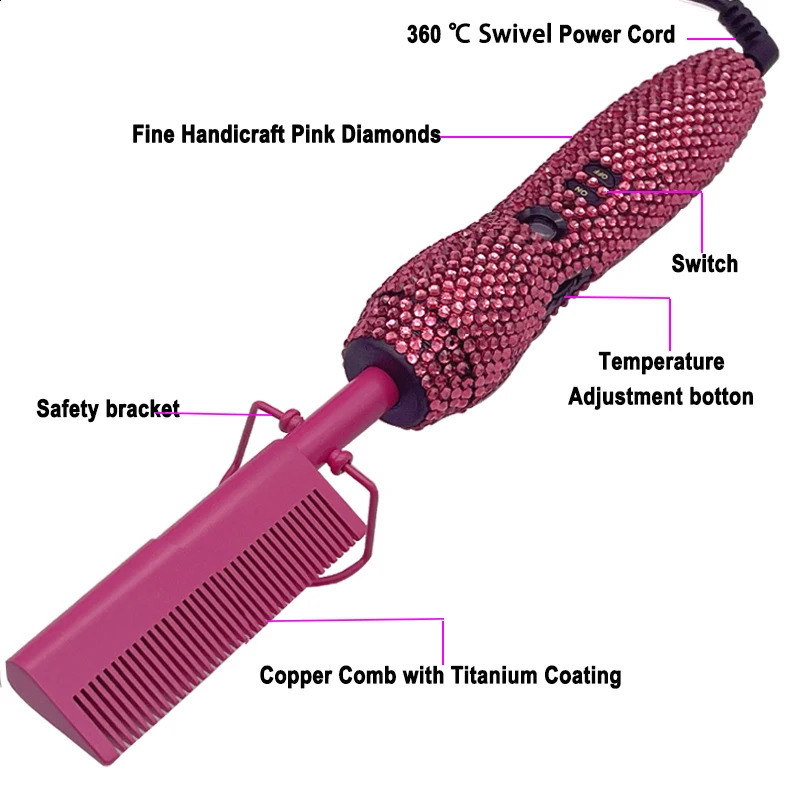 Comb 2 in1 Comb Straightener with Rhinestones Electric Heating Comb pente quente peigne chauffant lisseur cheveux Tools 241223