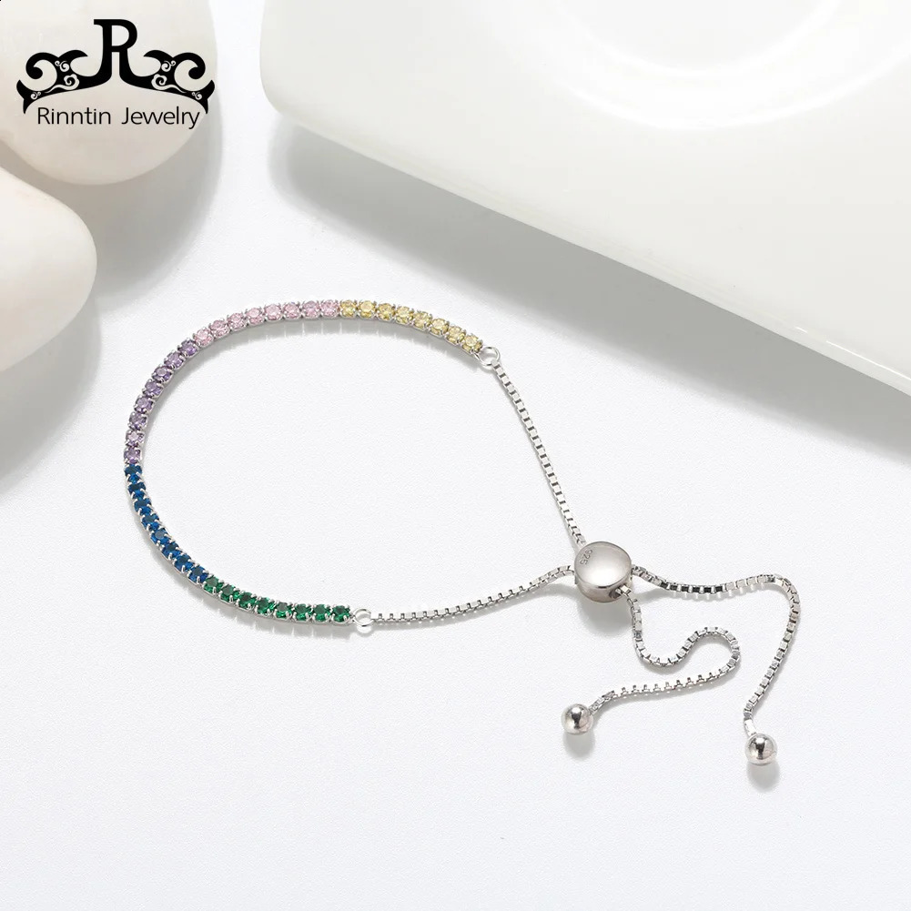 Rinntin Shiny Colorful Adjustable Tennis Bracelets for Women Girls Clear Cubic Zircon Chain Bracelet Fashion Hand Jewelry SB42 241214